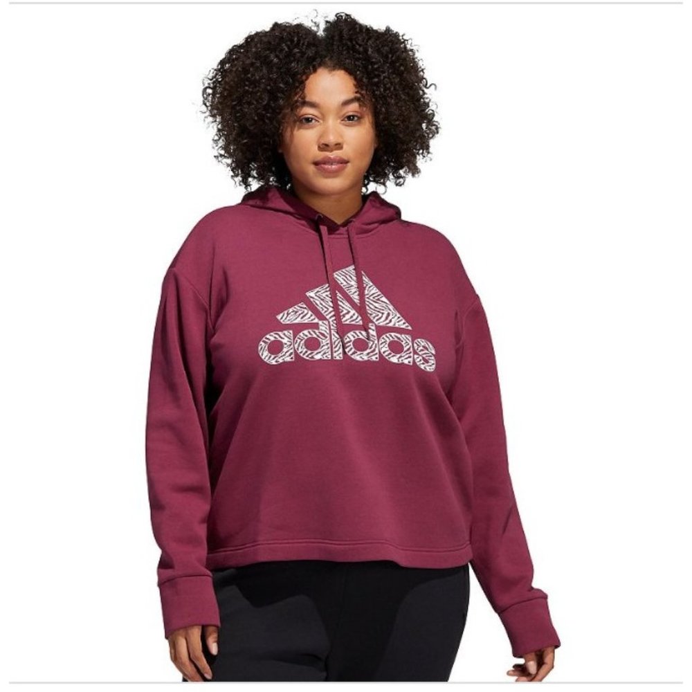 Adidas Womens Plus Size 1X Crimson Graphic Logo Sweatshirt Pullover Hoodie